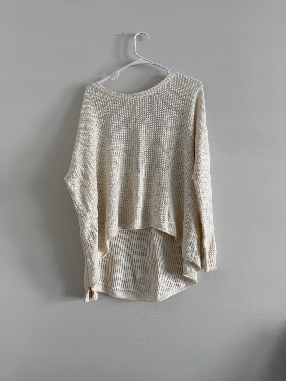 Beautiful Open Back Cream Waffle Knit High-Low Sweater